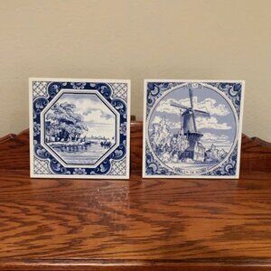 Pair Of Delft Plateelbakkerij Schoonhoven Holland Tiles